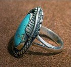 Vintage Turquoise Ring Sterling Silver Leaf Native Gem Ring For Women Boho Fa   