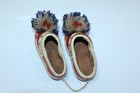 Vintage Souvenir Leather Handmade Moccasin Shoes With Poms Signed Greek Tsarouhi
