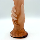 Vintage Cased Glass Figural Hand Torch Vase Peach Blush Pink Ruffled Rim 8 5 