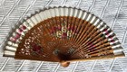 Vtg Abanicos Guzman Hand Painted Wooden Floral Hand Fan Valencia Spain Signed