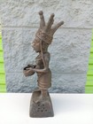  African Benin Bronze Heavy Standing Woman W Bowl Fertility Offering 11   4  5