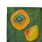 Modern Fruit Still Life Ceramic Wall Tile Decor Contemporary Persimmon Pear 6x6