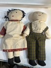 Vtg Handmade Primitive Rag Dolls Pair Boy Girl Folk Art Country Dress Overalls