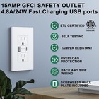 15amp Gfci Outlet With 4 8a 24w Type A   C Usb Charging 1 Pack  White