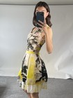 Christopher Kane Dress Uk 8 Silk Chiffon Yellow With Black Graphic Print