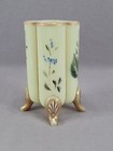 Bohemian Harrach Blue   White Floral   Gold Yellow Green Opaline Glass Vase