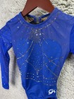 Nwt Gk Elite Girls Competition Leotard Cm Blue White Long Sleeve Swarovski Mesh