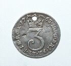 1763 British 3 Pence George Iii Coin W  Hole  Sterling Silver  Genuine