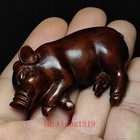 2 6 Inch Boxwood Hand Carved Pig Statue Animal Netsuke Decoration Old Collection