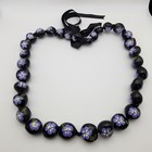 Hawaiian Purple Hibiscus Flower Kukui Nut Lei Necklace Ribbon Tie Black