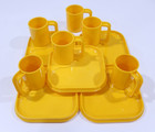 Vtg Mcm Stackable Plastic 5 Plates 6 Cups Set Solid Yellow Ingrid Chicago    
