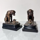 Vintage Bronze Labrador Dog Turtle Bookends Set Heavy Resin Metal Look Rare