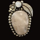 Carved Rose Quartz Skull Ring  In Tibetan Silver Adjustable