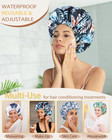 Large Shower Caps For Women Reusable Waterproof Satin Lined Shower Cap With Adju