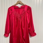 Vtg Vanity Fair M Hot Pink Nylon Nightgown Peignoir Robe Lace Trim Full Button