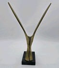Vtg Mid-century Brass Seagull Sculpture On Black Marble Base Abstract Modernist