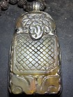 Vintage Sterling Silver Hand Carved Jade Pendant Beaded Necklace 1800   s Tribal