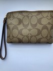 Wristlet  Coach Signature Canvas Corner Zip Wristlet In Khaki Saddle Brown