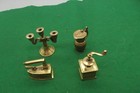 4 Brass Dolhouse Miniatures  Iron  Candle Holder Coffee Grinder  Pitcher