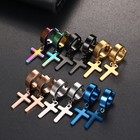 Men s Womens Stainless Steel Cross Studs Drop Dangle Huggie Hinged Hoop Earrings