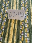 Vtg Green Yellow Striped Fringe Crocheted Knit Afghan Throw Blanket 60  x40  