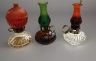 Vintage Miniature Hurricane Oil Lamp Glass Perfume Bottles Plastic Chimney Lot 3