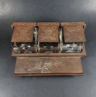Antique Victorian Triple Inkwell Desk Stand Cast Iron Judd Eastlake Floral 1890s