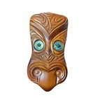 Hand Carved Koruru Kauri Wood Tribal Maori New Zealand Tiki Mask Paua Shell
