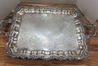 Large Sheridan Taunton Ep Brass Butler Footed Serving Tray 25   x16    Vintage