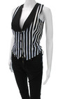 Moschino Cheap   Chic Women Black Striped Floral V Neck Rayon Vest Size 6