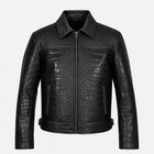 Men s Black Crocodile Embossed Genuine Leather Moto Biker Jacket Zip Front Coat