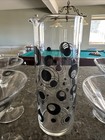 Libbey Glass Cocktail Martini Pitcher 4 Glasses Clear Black Circles Dots Barware