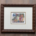 Vintage Native Framed Prints Set  2  Primitive Village Tropical