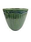 Vintage Mccoy Green Striped Round Planter Ceramic Art Pottery Usa Mcm Decor