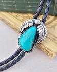 Vintage Bennett Sterling Silver Turquoise Native Navajo Black Cord Bolo Tie