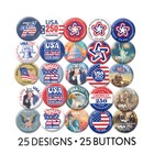 Usa 250 - 25-pack Buttons - America Revolution Assorted Designs 1776-2026 250th