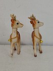 Vintage Plastic Christmas Reindeer Figurines Set 2 Swivel Heads Bells Hong Kong