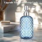 Blue Glass Soap Dispenser Gem Patterned With 304 Stainless Steel Pump 18 Oz New