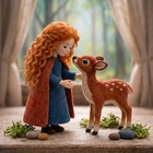 Needle Felted Girl And Fawn Woodland Scene Sculpture  Forest Animal Figurine