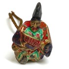 Japanese Painted Wooden Netsuke Court Noble Figure Antique W  Lacquer Box