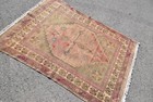 Turkish Vintage Rug  4x5 3 Ft Rug  Red Brown Polka Dot Rug