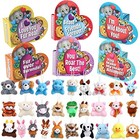 28 Packs Valentines Day Animal Plush Toy With Heart Boxes For Kids  Mini 