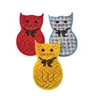 Vintage Cat Quilted Pot Holders Polka Dot Gingham Set Of 3 Red Hot Pads Trivets