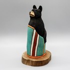 Navajo Folk Art-small Black Bear In Striped Blanket By Ray   Orleen Lansing
