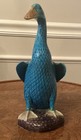 Antique Turquoise Porcelain Duck Statue Chinese Export 9    Tall Purple Base