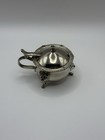 Vintage Silver Salt Cellar   Mustard Pot With Cobalt Blue Glass Insert