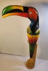 Vintage Mexico Wood Toucan Bird Figurine Hand Painted   Carved Folk Art Talavera