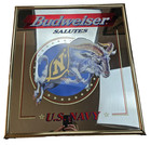 Vintage Budweiser  salutes The U s  Navy  Framed Beer Mirror Sign 24x20