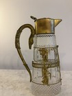 Antique Art Nouveau Crystal Claret Jug Ormolu Swan Handle Winged Figures Ewer