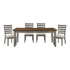 7 Pc Two Tone Grey   Cherry Plank Look Table Chairs Dining Room Furniture Set